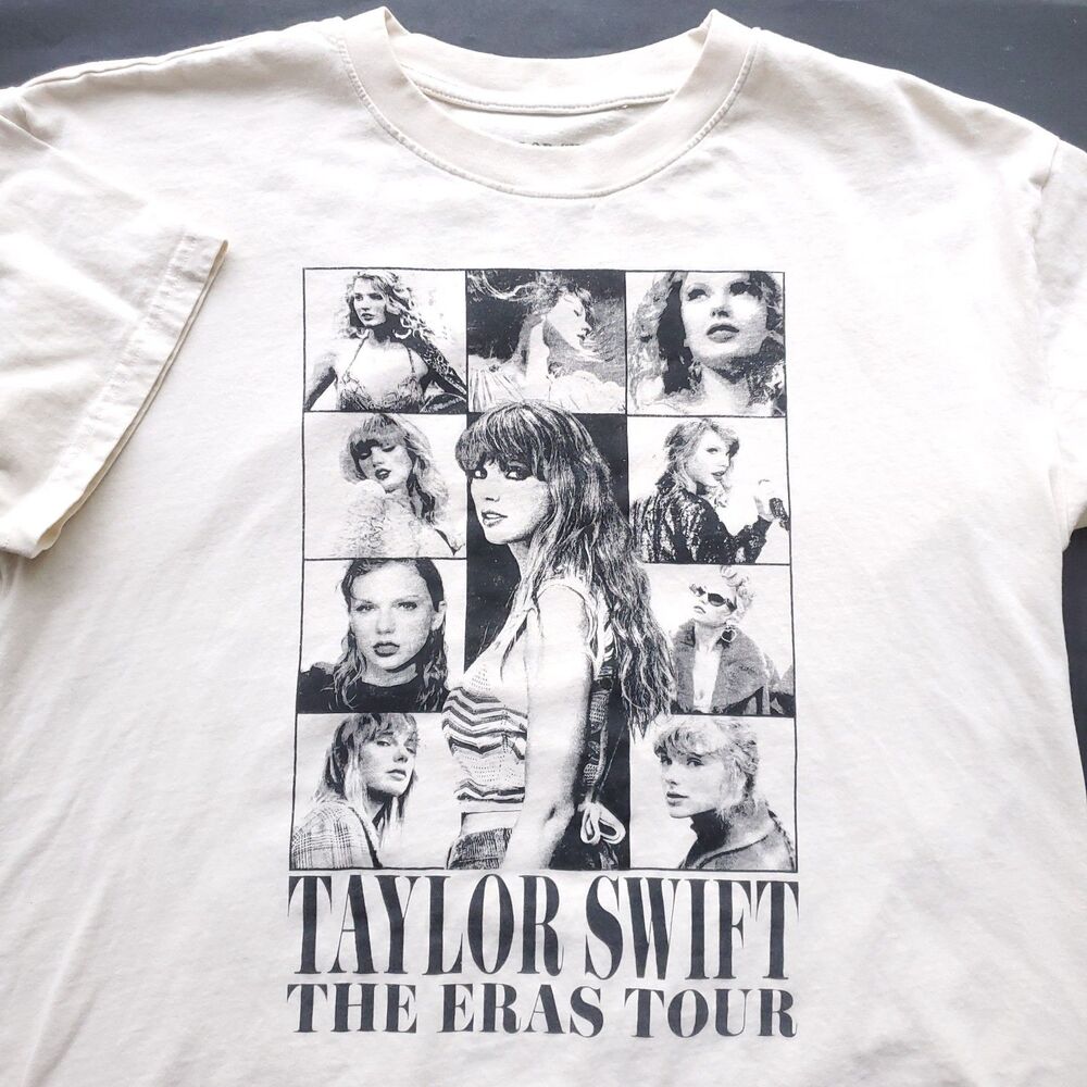 Taylor Swift The Eras Tour T Shirt Womens L Beige Cream Cotton Graphic Print